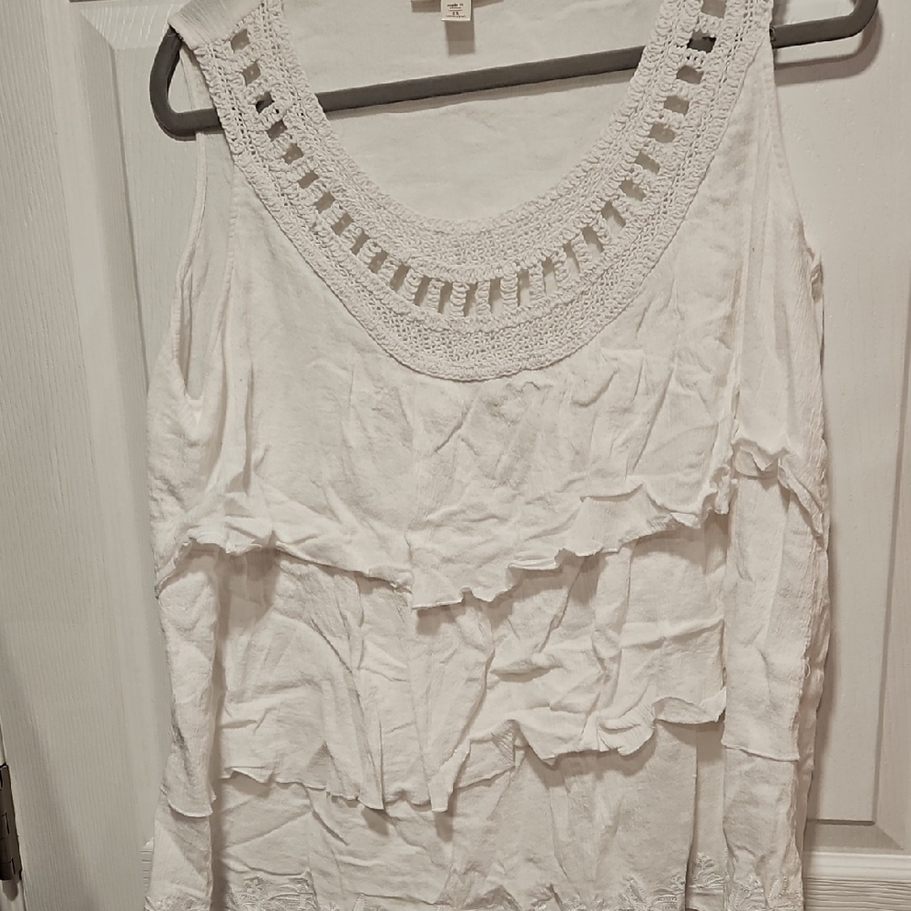 Coldwater Creek White Layered Crochet Blouse
